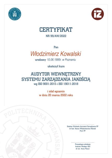 Wzór zaświadczenia