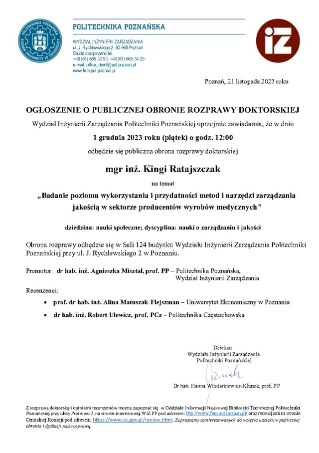 ogłoszenie o obronie