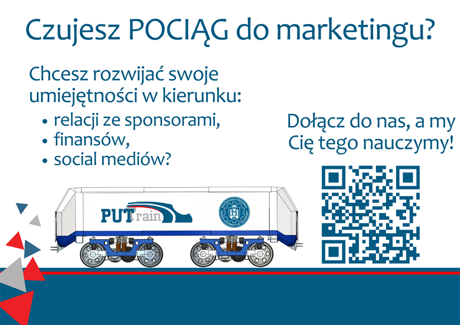 Plakat promujący wydarzenie studenckie "Pociąg do marketingu"