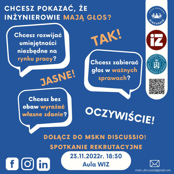 Plakat promujący rekrutację do MSKN Discussio