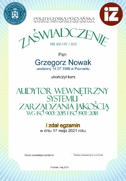 Wzór zaświadczenia