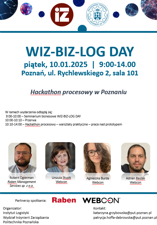 Plakat promujący Hackathon procesowy na Politechnice Poznańskiej