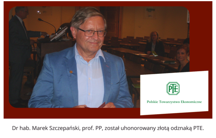 Zdjęcie dr hab. Marka Szczepańskiego z logo PTE