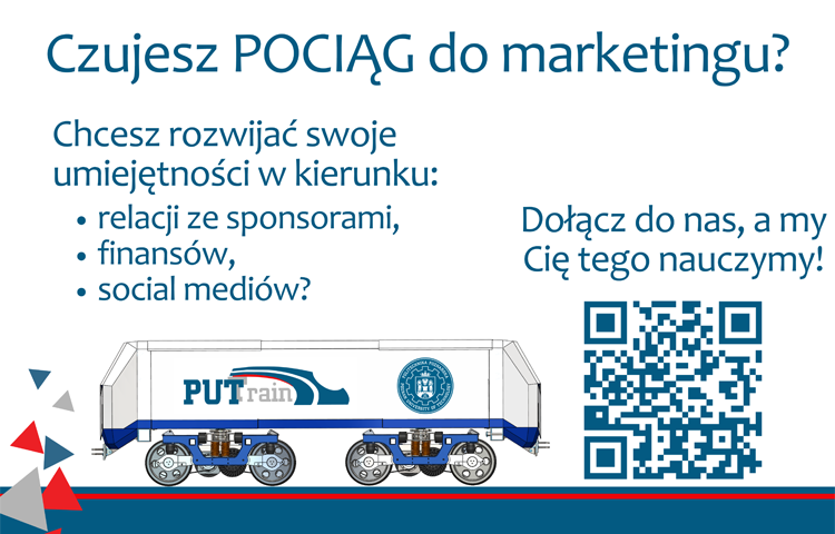 Plakat promujący wydarzenie studenckie "Pociąg do marketingu"