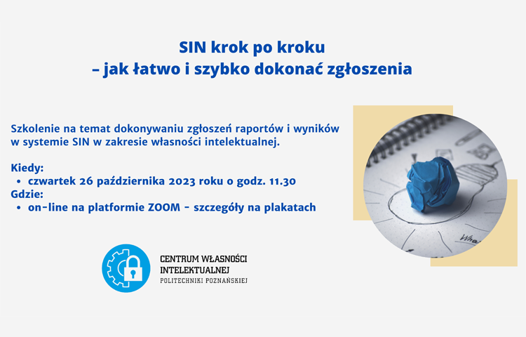 Kafelek informacji o szkoleniu "SIN krok po kroku - jak łatwo i szybko dokonać zgłoszenia". Kafelek na piaskowym tle zawiera tekst zawierający tytuł szkolenia oraz termin i miejsce przeprowadzenia szkolenia.