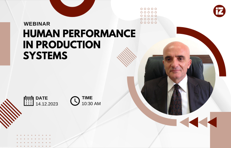Plakat promujący webinar "Himan performance in production systems", który  poprowadzi Prof. Giovanni Mummolo 