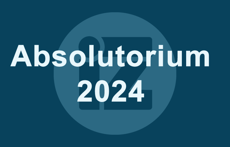 Grafika na niebieskim tle "Absolutorium 2024"