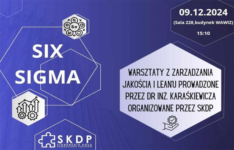 plakat promujący warsztaty z zarządzania jakością i lean'u prowadzone przed dr inż. Kataśkiewicza organizowane przez studenckie koło doskonalenia procesów