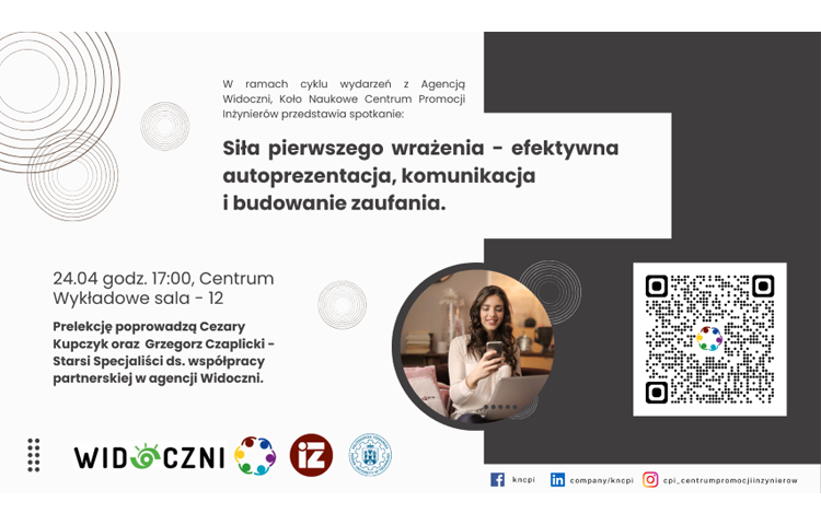 Kafelek informujący o wykładzie otwartym "Siła pierwszego wrażenia - efektywna autoprezentacja, komunikacja i budowanie zaufania"