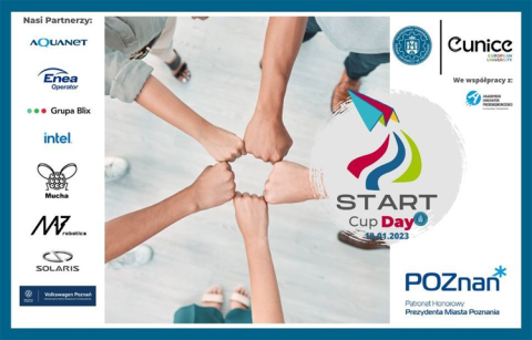 Plakat promujący wydarzenie "Start Cup Day" - Dzień Przedsiębiorczości na Politechnice Poznańskiej
