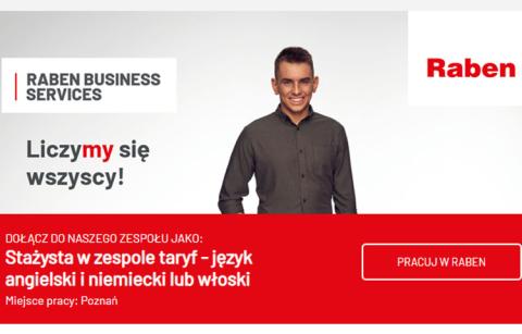 Plakat promujący staż w firmie RABEN